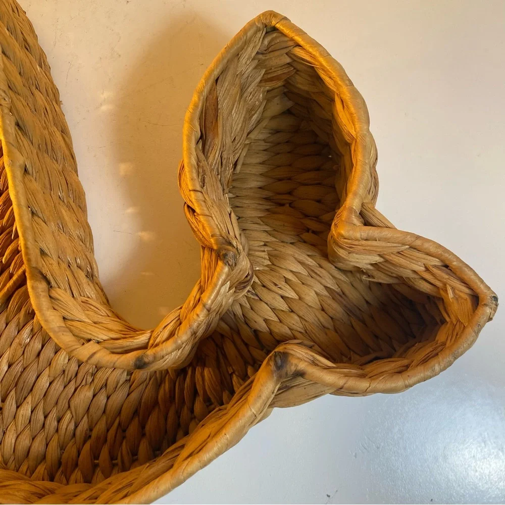 Large Figural Whale Natural Banana Leaf Rattan Chip & Dip Tray 21” Length